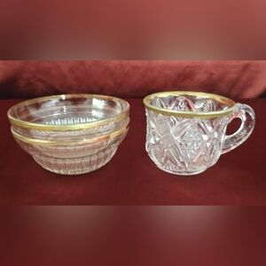 Early American Cut Glass Bowls w/ Gold Rim & Cup w/ Gold Rim